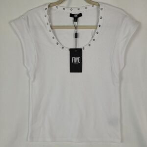 Frye Women’s Scoop Neck Short Sleeve Ribbed T-Shirt With Gromets White Sz S NWT